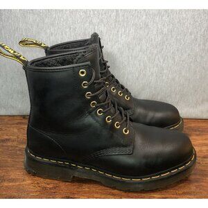 Dr. Martens 1460 Mens Size 9 Womens 10 Black Faux Fur Lined Combat Boots EUC